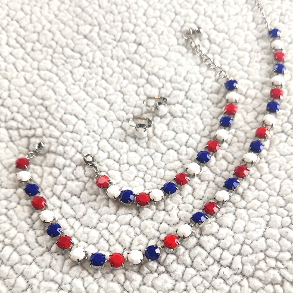 Elegant Red, Blue, and White Jewelry Set Handmade W Swarovski Crystals